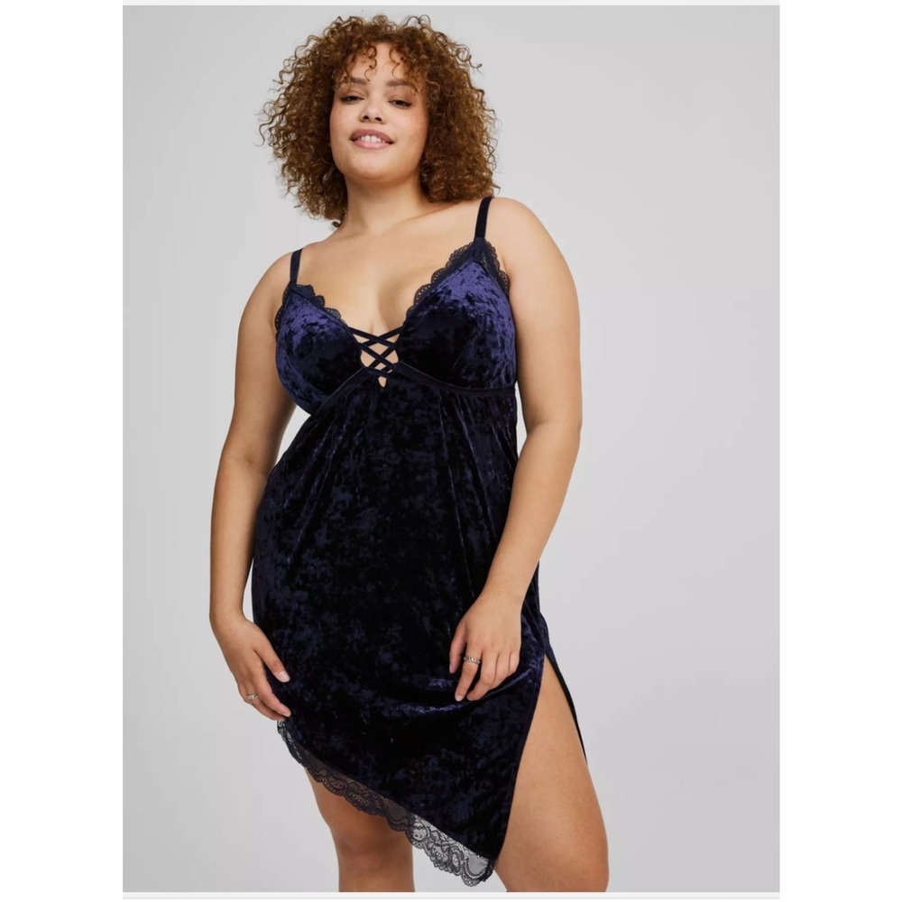 Torrid Velour‎ Lace Asymmetrical Slip Dress Night Blue Size 00 Medium